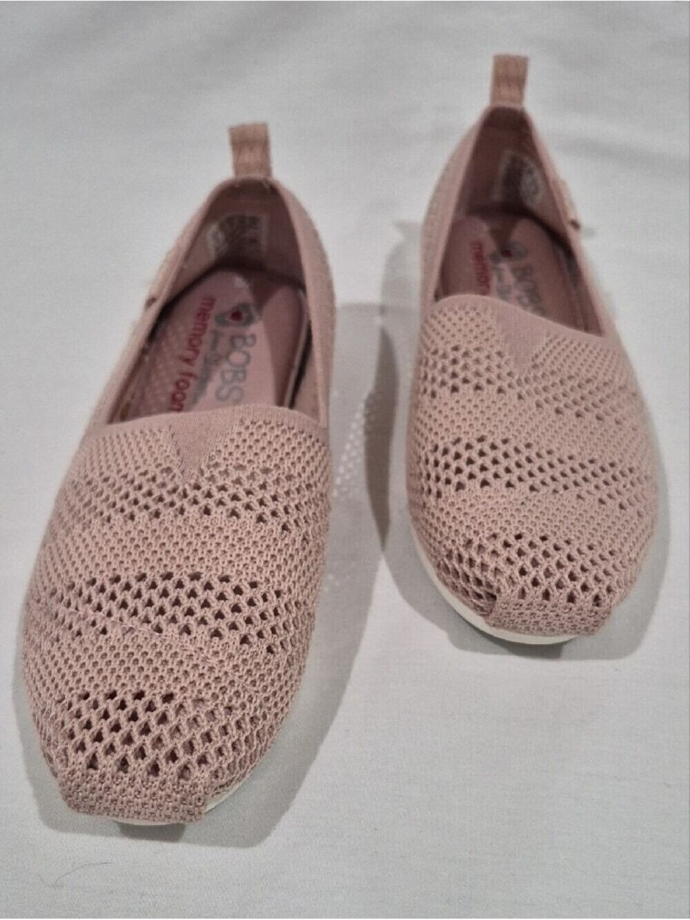 BOBS from Skechers Blush Pink Mesh Knit Slip-On Flats Loafers Women's Size W5 - Picture 2 of 11